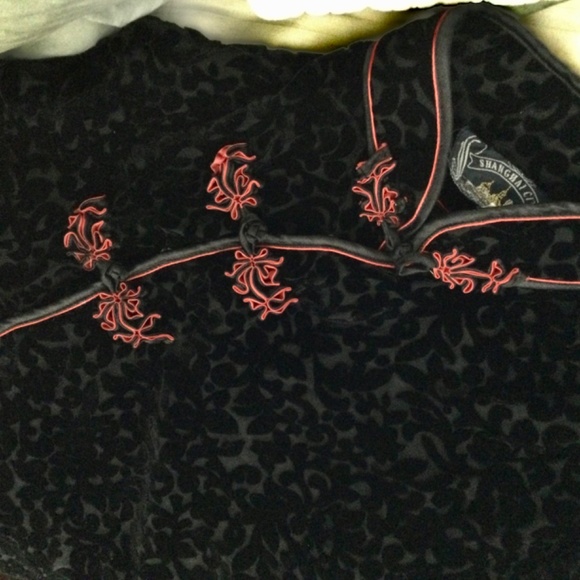 Vintage CITY  of SHANGHAI 100% Silk Black w/ red trim L - Picture 13 of 13